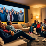 **Prompt:** A diverse family, including adults and children, gathered in a cozy living room for a movie night. They are fully clothed in comfortable, modest home attire. The room features soft, dim ambient lighting, a large screen displaying a family-friendly film, and abundant comfortable seating with plush cushions and blankets. Family members are happily sharing popcorn and drinks, some laughing, others fully engrossed in the movie. The scene captures joy and togetherness, showcasing perfect anatomy, correct proportions, and a natural pose. Well-formed hands and proper finger count are visible. Safe for work, appropriate content, fully clothed, family-friendly, professional photography, high quality.