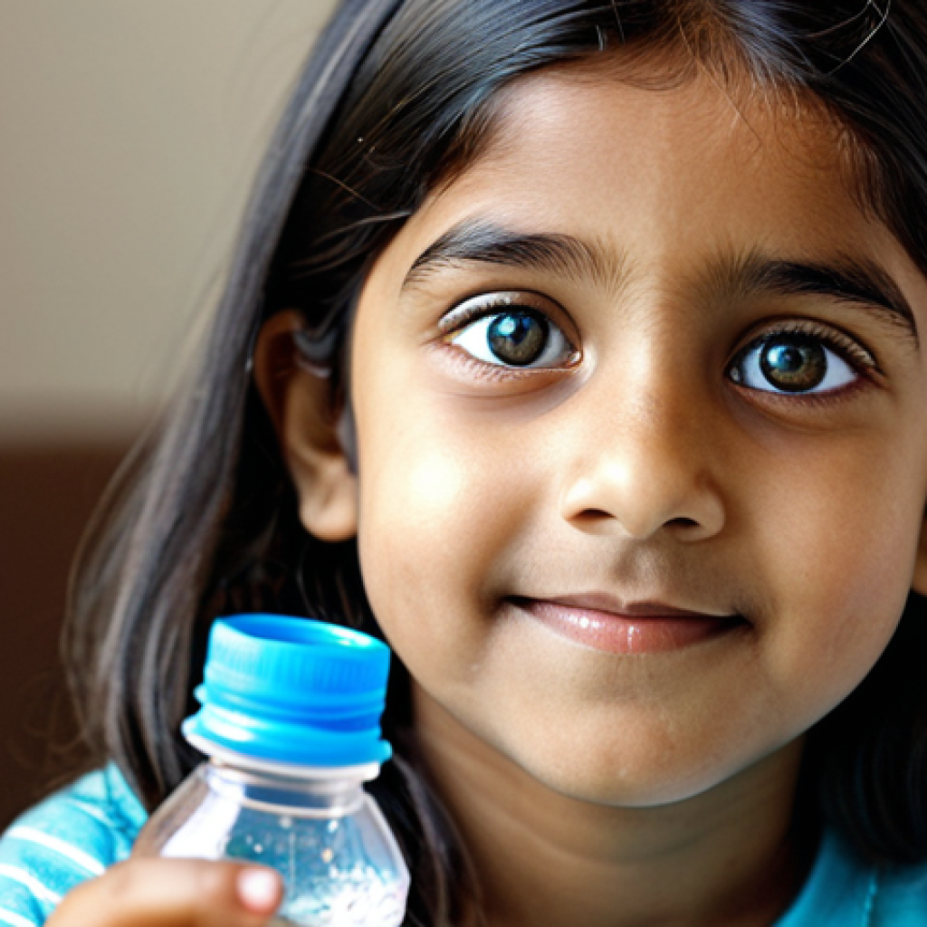 아이와 함께하는 재활용 DIY 프로젝트 - The Spark of Imagination**
A close-up, whimsical image capturing a young Indian girl, around 6-7 yea...