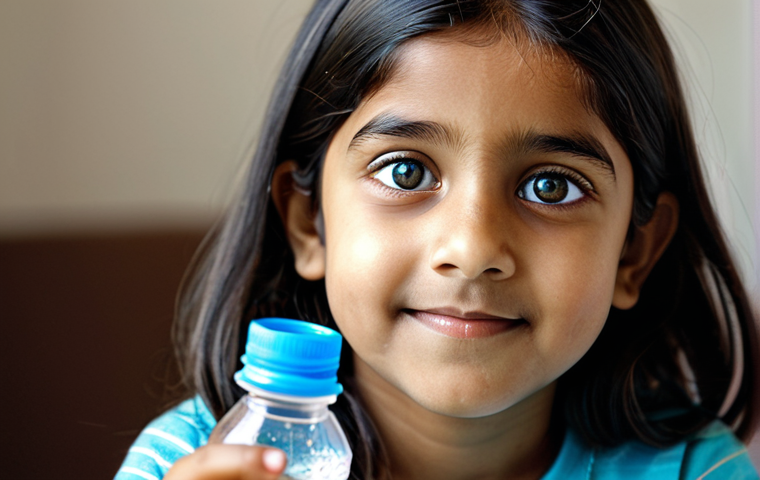 아이와 함께하는 재활용 DIY 프로젝트 - The Spark of Imagination**
A close-up, whimsical image capturing a young Indian girl, around 6-7 yea...