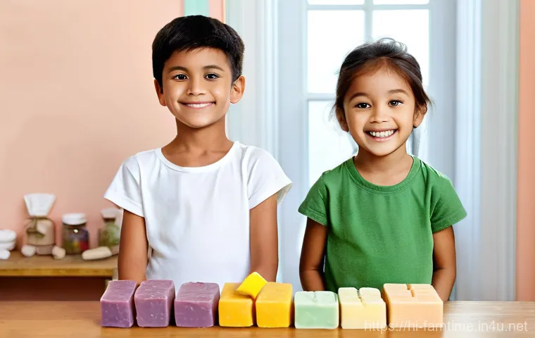 가족과 함께하는 천연 비누 만들기 - **Prompt 1: Family Soap-Making Fun**
    "A heartwarming scene of a diverse family (mother, father, ...