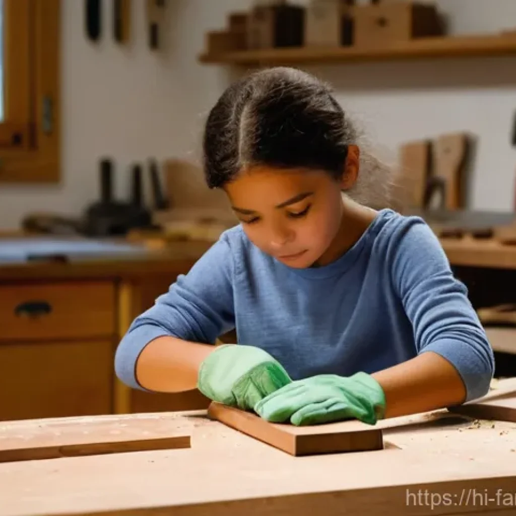 가족과 함께하는 DIY 목공 체험 - **Prompt:** A heartwarming scene of a family woodworking project. A father and his daughter (around ...