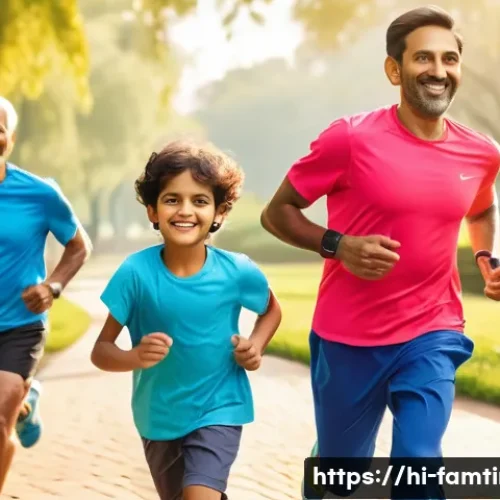 Home 26 가족과 함께하는 마라톤 대회 - A diverse Indian family running together in a vibrant outdoor marathon setting, wearing colorful ath...